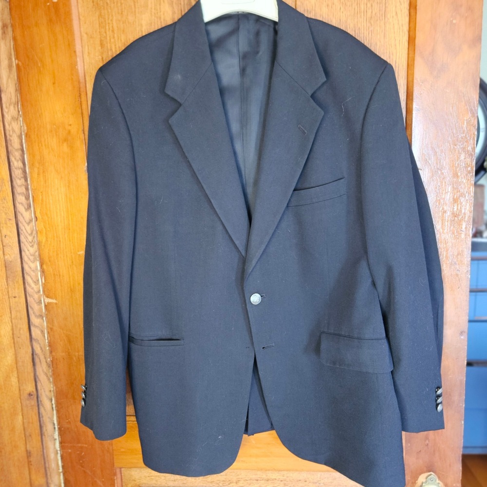 Hunt Valley Worsted Wool Blazer Mens 44S Black Button Suit Jacket Made Slovakia